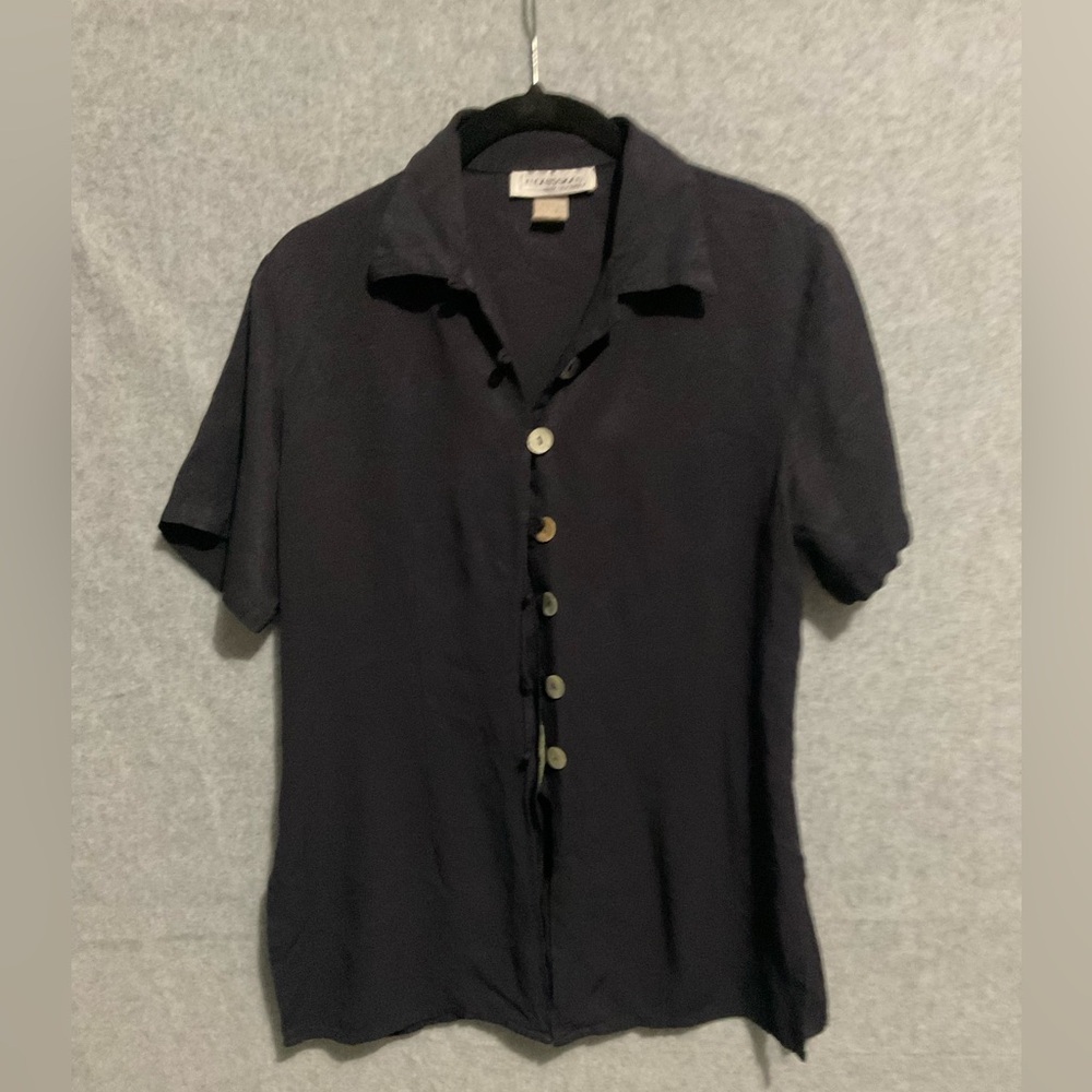 Impressions of California Vintage 90s Black Button Down Blouse Minimalist Sz L